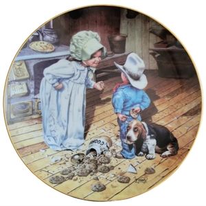 Vtg 86 In Trouble Again Western Art Don Cook Boy Girl Bassett Pioneer Plate